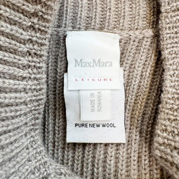 MaxMara Leisure Fulmine Belted Ribbed Wool Poncho Sweater Grey - Picture 7 of 13